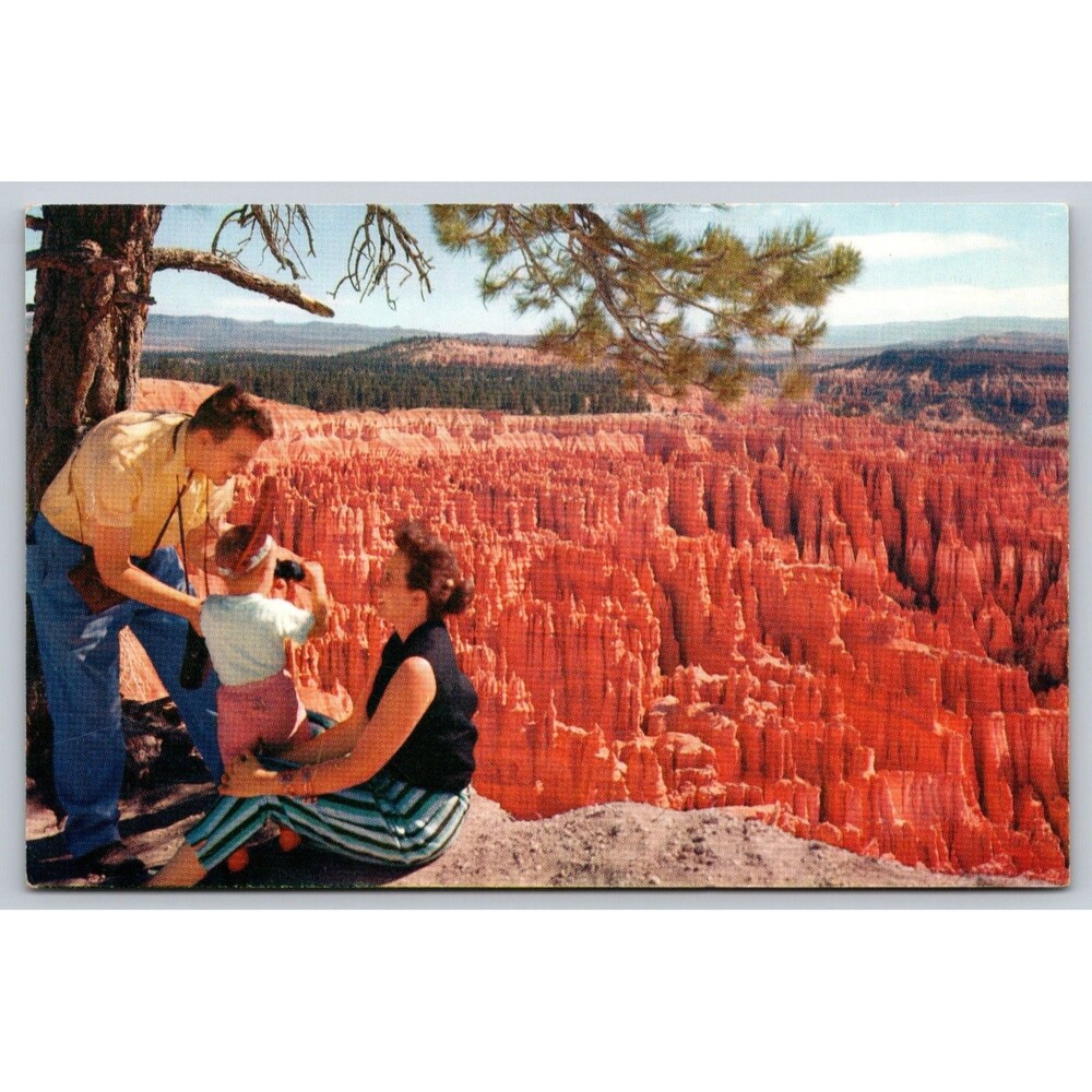 Vintage Union Pacific Railroad Postcard Bryce Canyon National Park Utah Family